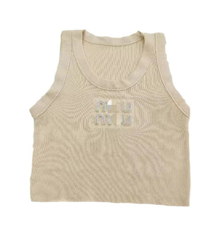 MIU MIU CROPPED SILVER LETTERS TOP