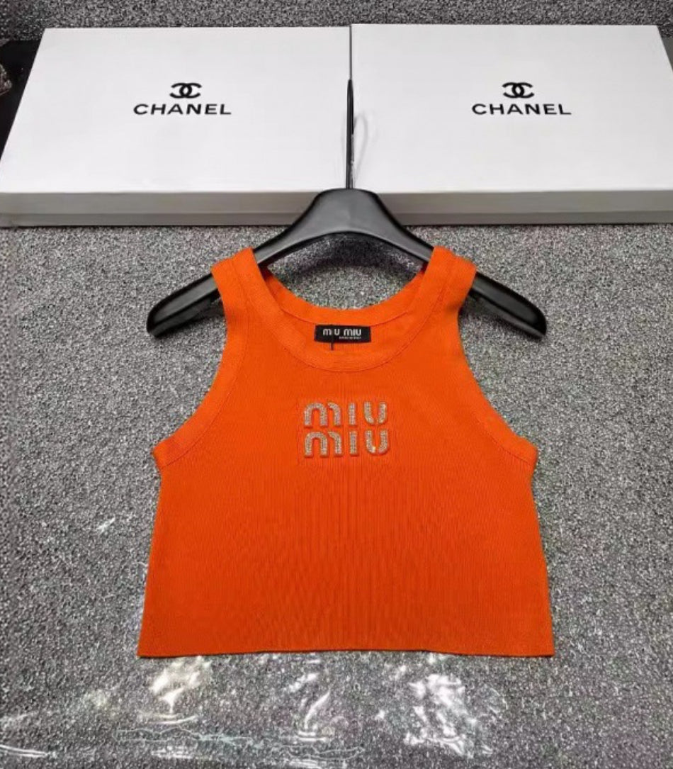 MIU MIU CROPPED SILVER LETTERS TOP