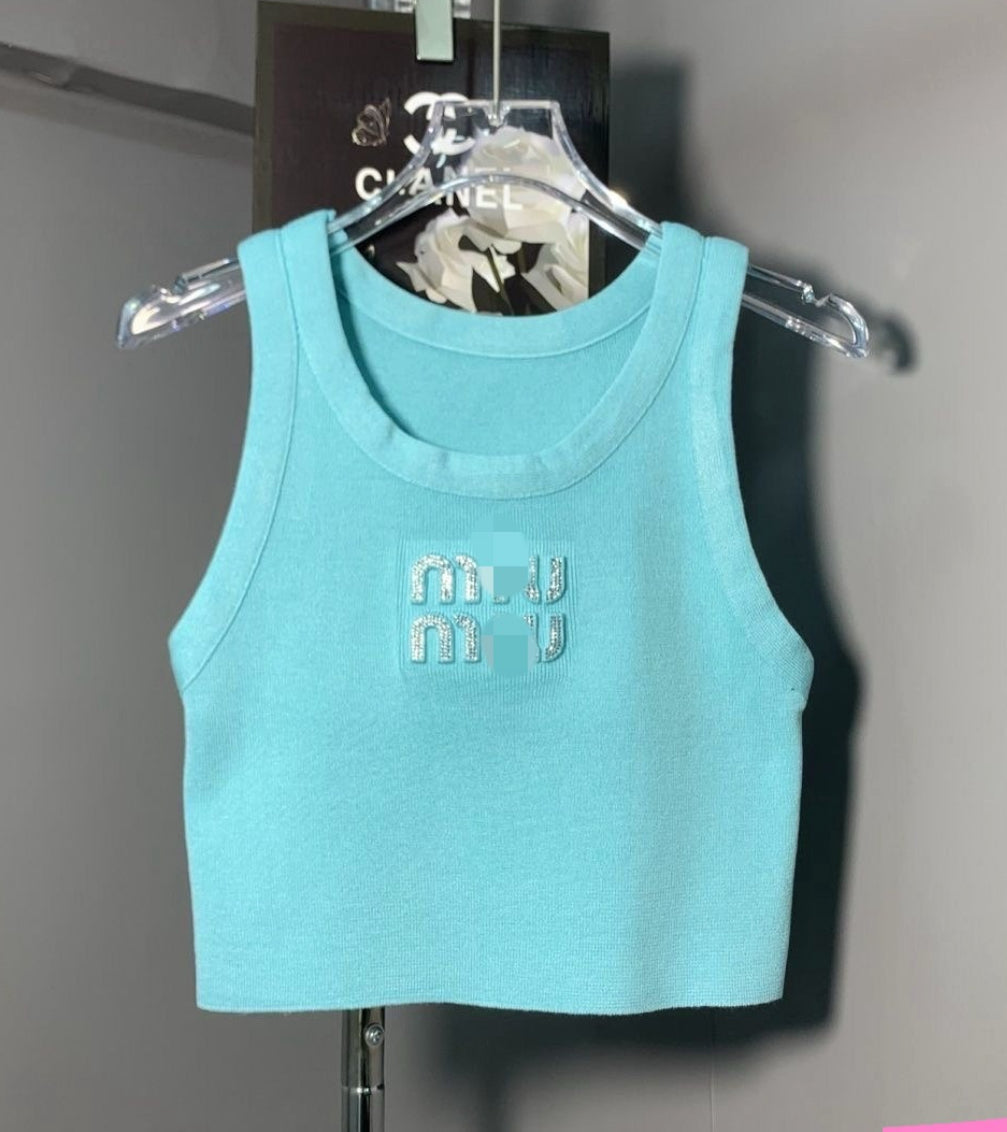 MIU MIU CROPPED SILVER LETTERS TOP