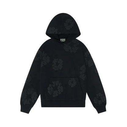 DENIM TEARS THE COTTON WREATH HOODIE BLACK MONOCHROME