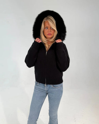 FUR ZIP JACKET BLACK