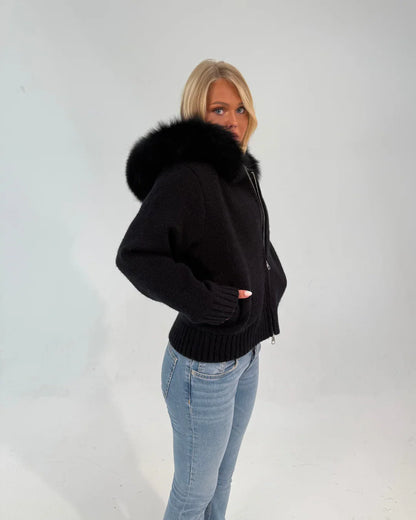 FUR ZIP JACKET BLACK