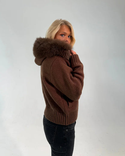 FUR ZIP JACKET CHOCOLATE