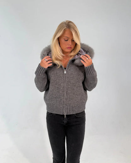 FUR ZIP JACKET GREY