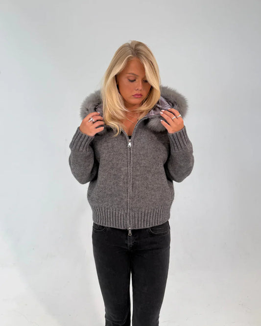 FUR ZIP JACKET GREY