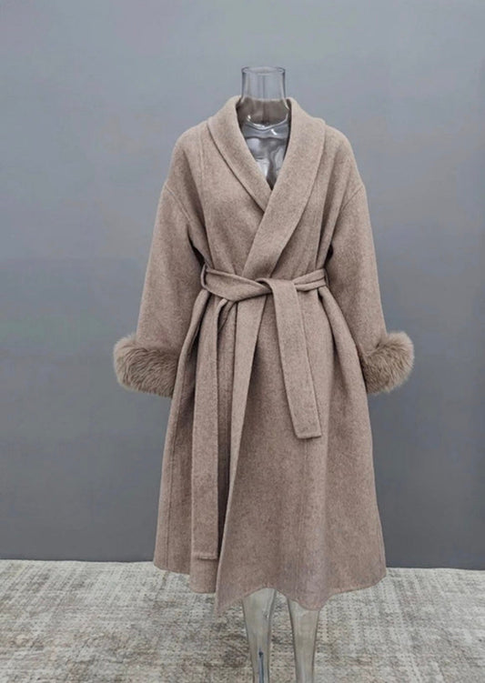 Long fur coat taupe