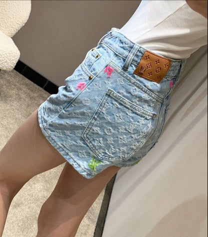 LV MONOGRAM DENIM SHORTS