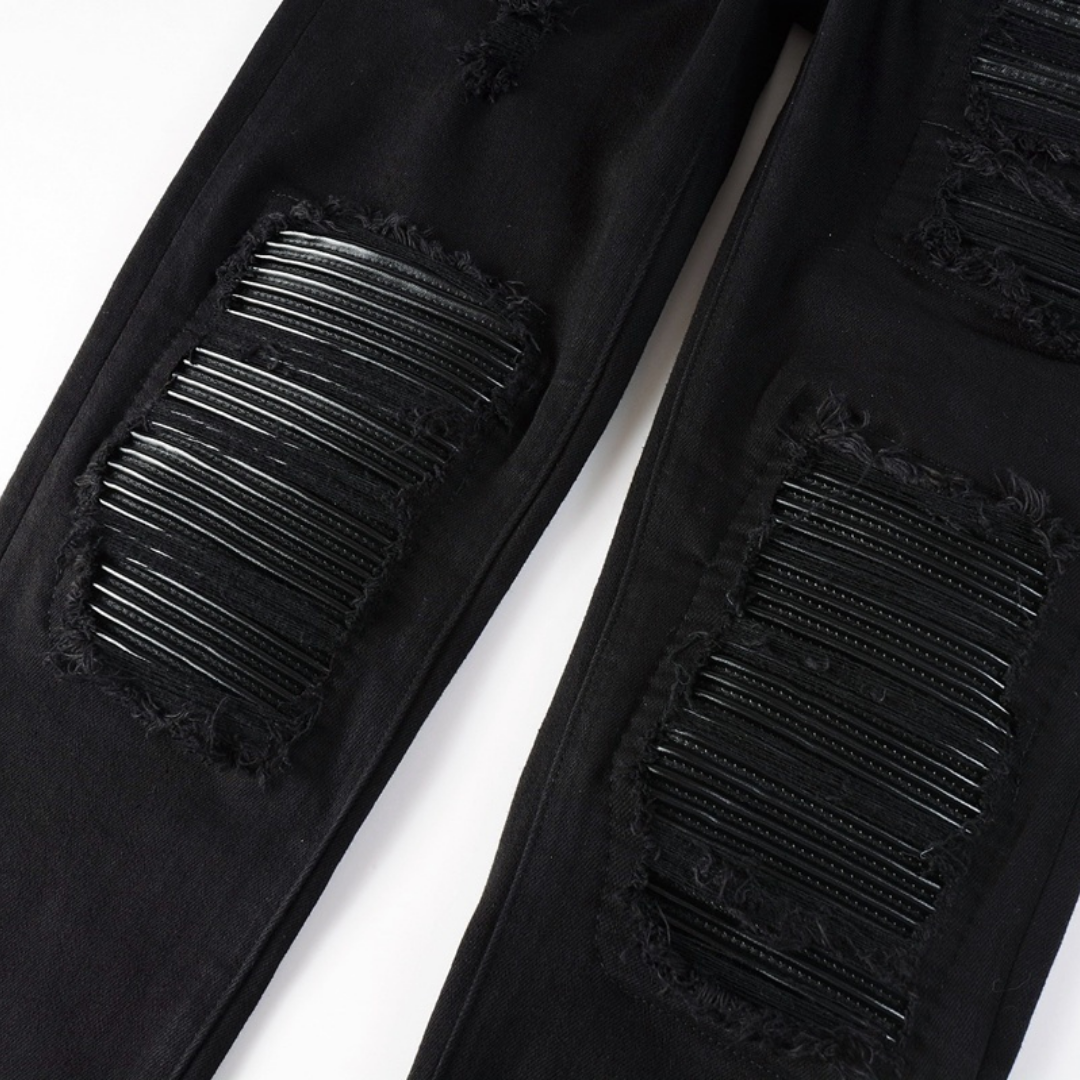 Amr Black Patch Ripped Jeans