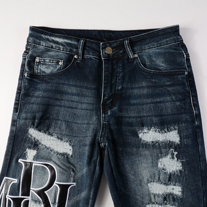 Amr Black Staggered Logo Patch Jeans