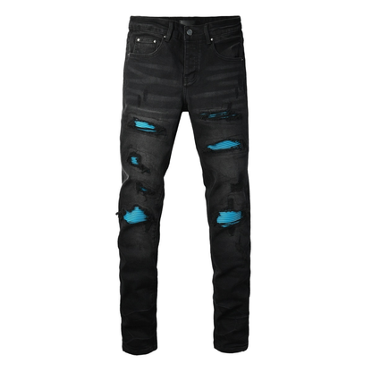 Amr Blue Ripped Patch Jeans