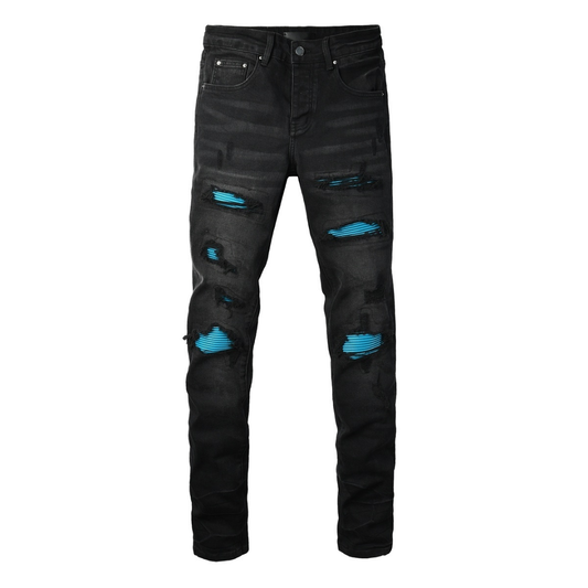 Amr Blue Ripped Patch Jeans