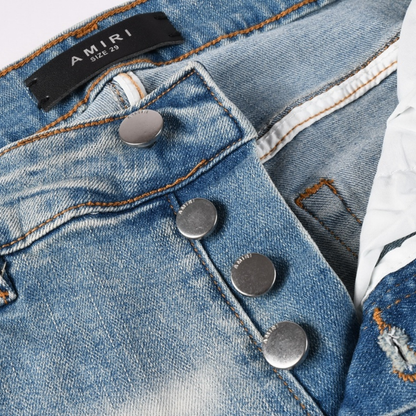 Amr Red Patch Ripped Jeans