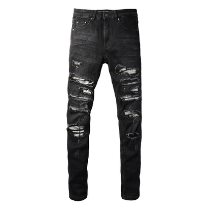 Amr Ripped Patch Black Jeans