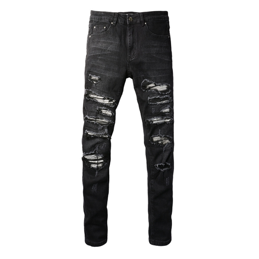 Amr Ripped Patch Black Jeans