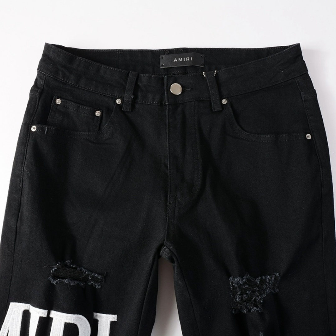 Amr Ripped White Logo Jeans