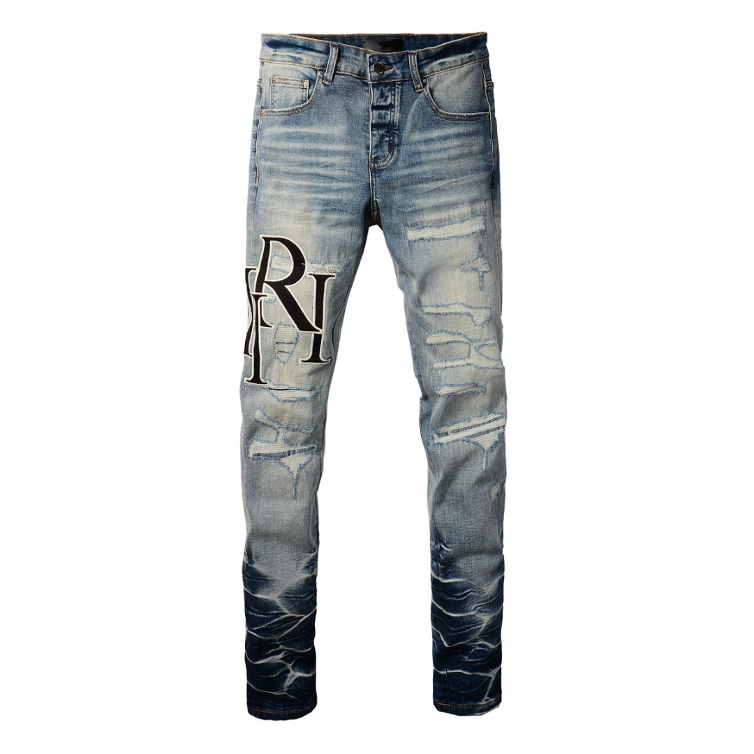 Amr Staggered Blue Jeans