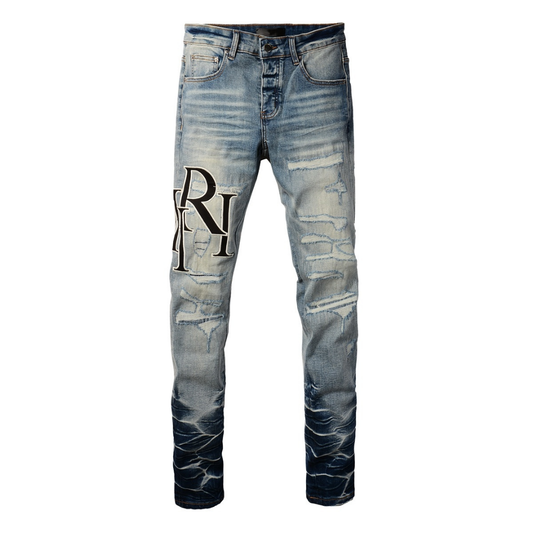 Amr Staggered Blue Jeans