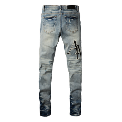 Amr Staggered Blue Jeans