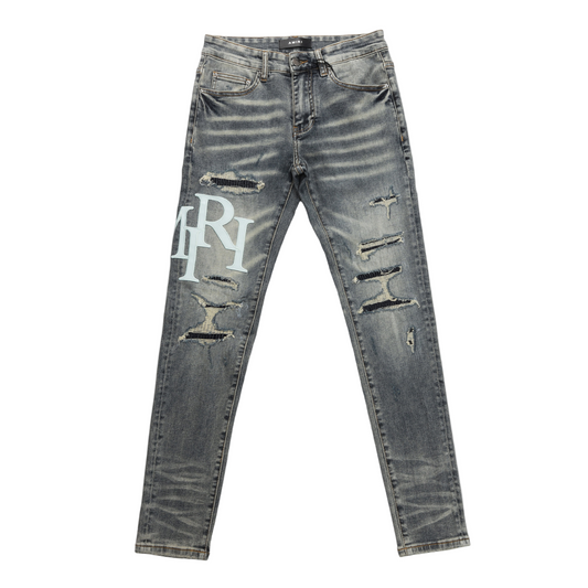 Amr Staggered Grey Blue Jeans
