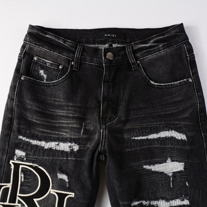Amr Staggered Logo Black Jeans