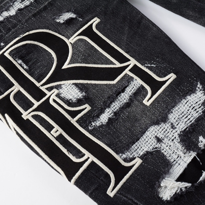 Amr Staggered Logo Black Jeans