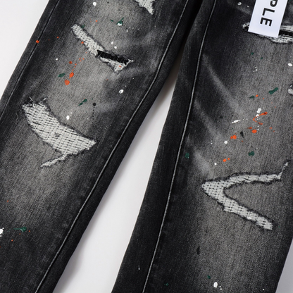 Purple Distressed Paint Jeans