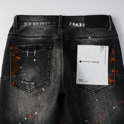 Purple Distressed Paint Jeans