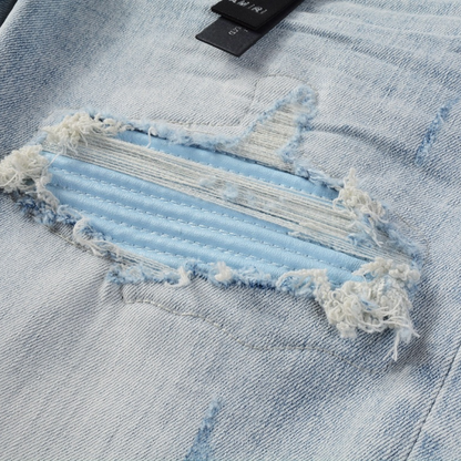 Amr Blue Patch Distressed Jeans