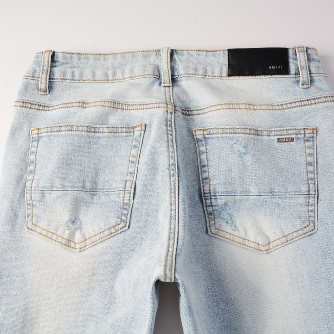 Amr Blue Patch Distressed Jeans