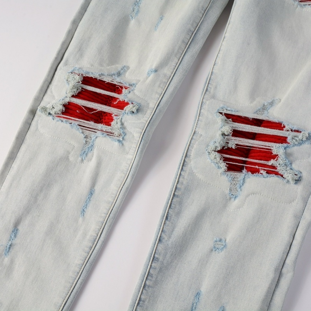 Amr Red Patch Distressed Jeans