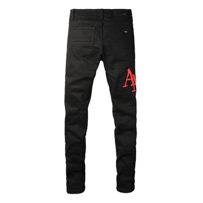 Amr Red Patch Staggered Jeans