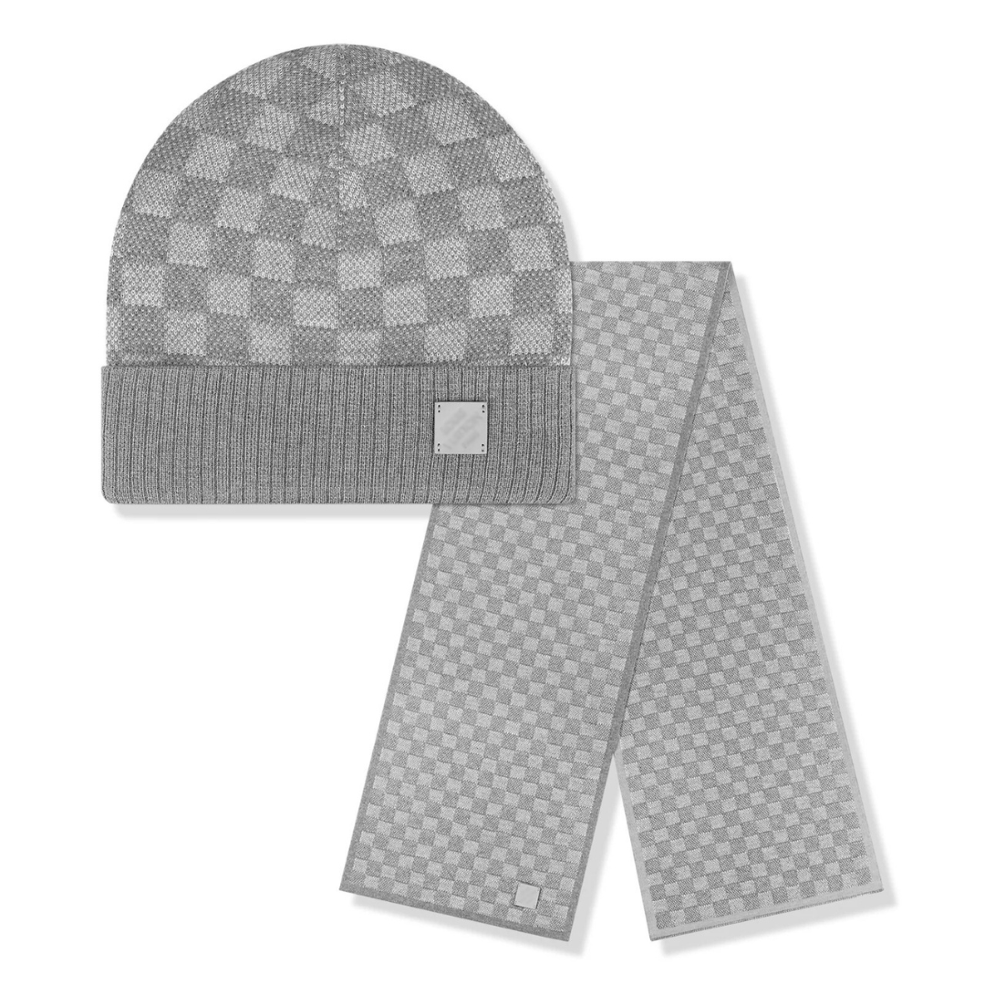 LV Grey Scarf & Beanie