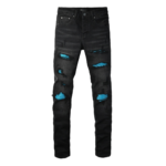 Amr Blue Ripped Patch Jeans