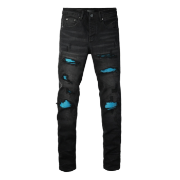 Amr Blue Ripped Patch Jeans